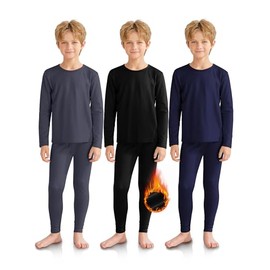VZV 3 Set Boys Thermal Underwear Set, Kids Thermal Long Johns Boy Fleece Lined Base Layer for Skiing, Cold Weather