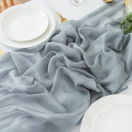 Chuqing Chiffon Table Runner, Wedding Fabric Tulle Boho Table Runner, Table Decoration, 70 cm x 3 m, Grey