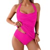 Eomenie Womens Halter Tankini Bathing Suit Ruched Tummy Control Two