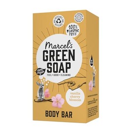 Marcel's Green Soap - Dusch Bar Vanille & Kirschblüte - Dusch Seife - 100 % Umweltfreundlich - 100 % Vegan - 97 % Biologisch abbaubar - 150 gr