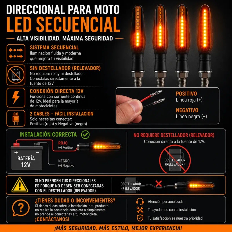 Direccionales Led Moto Secuencial Indicador Intermitente 4pz