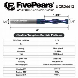 FivePears Up Cut Spiral Router Bit 1/4 inch Shank for CNC with Extreme Life Coated, 1/4" Cutting Diameter, 1-1/4" Cutting Length, CNC Carbide End Mill for Wood Carving Engraving Grinding Grooving