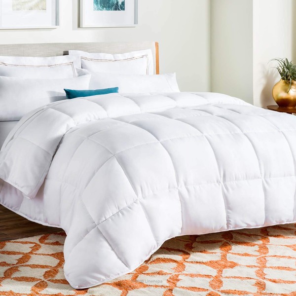 Linenspa Comforter Duvet Insert, Down Alternative, Box Stitched, All-Season Microfiber, Bedding for Kids, Teens, or Adults - White - King