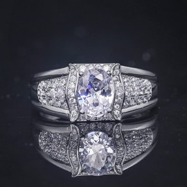 Yaresul Rhodium Plated 925 Sterling Silver Ring for Woman, Cubic Zirconia Engagement Ring, Wedding Ring with Pave Setting, Promise Ring for Her, Sterling Silver, Cubic Zirconia