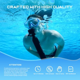 CHIKADIV Mini Scuba Tank, 0.5L Portable Diving Tank up to 10 Minutes, Pony Bottle Reusable Lung Tank 3000 PSI Max Pressure for Emergency Rescue Exploration A2 Black