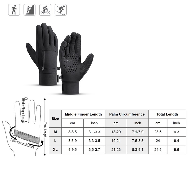 Men Winter Waterproof Gloves Touchscreen Pocket Anti-Slip Fleece Thermal Sport