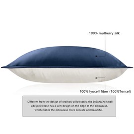 DISANGNI 100% Mulberry Silk Pillowcase，for Hair and Skin, Envelope Type, Silk Pillowcase one Side，Real Silk Pillowcase (Blue, 1 Pack King Size 20"×36")
