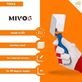 Mivos Stainless Steel Corner Trowel 80 x 60 mm - Inner Corner Trowel Made of Stainless Steel - Inner Corner Spatula with Soft Grip - Corner Trowel for Working Inner Corners in Walls