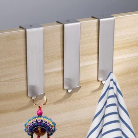 WYNOTT FM01 5 Pack Over The Door Hooks, Stainless Steel Over Door Hooks, Cotton Pads Surface Prevents Scratches Rear Door Hooks Suitable for Bedroom Door, Study Door, Office Door etc