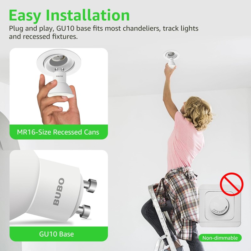 BUBO GU10 LED Bulb 6W Equivalent 50W, 3500K Natural White