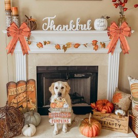 Large Fall Bow Wreath Thanksgiving Decor Buffalo Bows for Indoor Outdoor Orange Wreath Holiday Fall Decorations and All Kinds of Holiday Backdrops Decorations (2, Orange Buffalo)