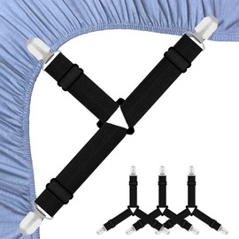 Hanyousheng Black Bed Sheet Clips, 4 Pcs Adjustable Bed Sheet Straps, Fitted Sheet Clips with Clips, Triangle Sheet Clips for Bedding, Mattress Covers, Bed Sheets, Sofa Cushion