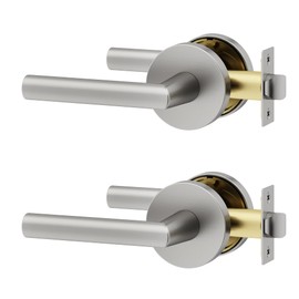 Okun Stark 2-Pack Brushed Nickel Passage Door Levers – Reversible Non-Locking Interior Handles with Sleek Concealed-Mount Design for Hallways & Closets