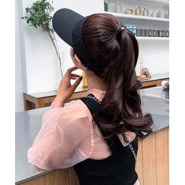 YEKEYI Outdoor Hat Wig Hat with Hair Ponytail Wig Baseball Cap with Hair Brown Black Wavy Women Wig Hats