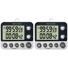 Sper Scientific 2 Channel Digital Lab + Kitchen Timer with Color Coded LED Lights 810002 – Dual Countdown Timer with Large Display, Loud Alarm & Clock Mode - for Cooking, Labs & More - 2 pc
