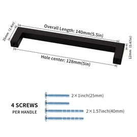 LONTAN 10 Pack Black Kitchen Handles 128mm Kitchen Cupboard Handles Black Handles Black Cabinet Handles Black Cupboard Handles Stainless Steel Black Drawer Handles Wardrobe Handles