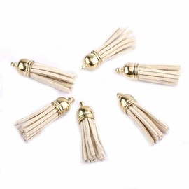 SHTGOI Pack of 20 Leather Tassels 3 cm Small Suede Tassel with Golden Cap Faux Leather Key Chain Bag Pendant Tassel Pendant for DIY Bag Jewellery Crafts Charm Accessories Khaki, Leather Suede
