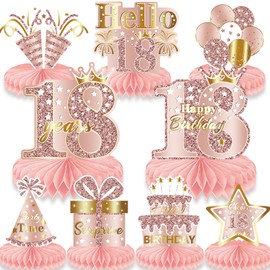 18th Birthday Decorations, Girls Birthday Party Supplies, Honeycomb Table Topper For Birthday Party Decorations, 18th Birthday Decorations Set for Girls (18TH)