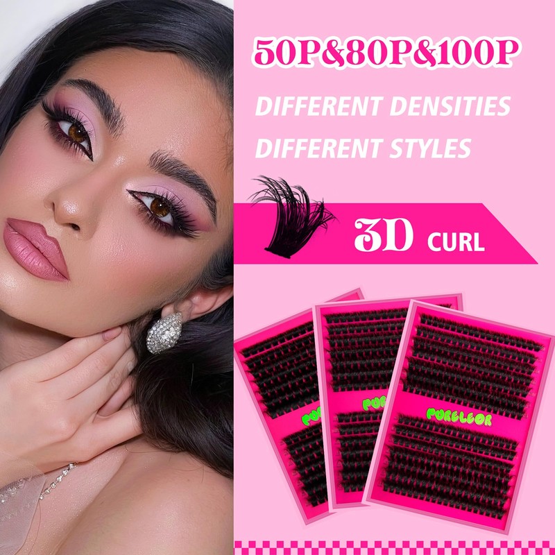 PURELEOR Cluster Lashes 50D Curl Individual Clusters Lash Mega Volume