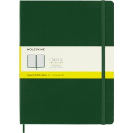 Moleskine Classic Squared Paper Notebook, Hard Cover and Elastic Closure Journal, Color Myrtle Green, Size Extra Large 19 x 25 cm, 192 Pages