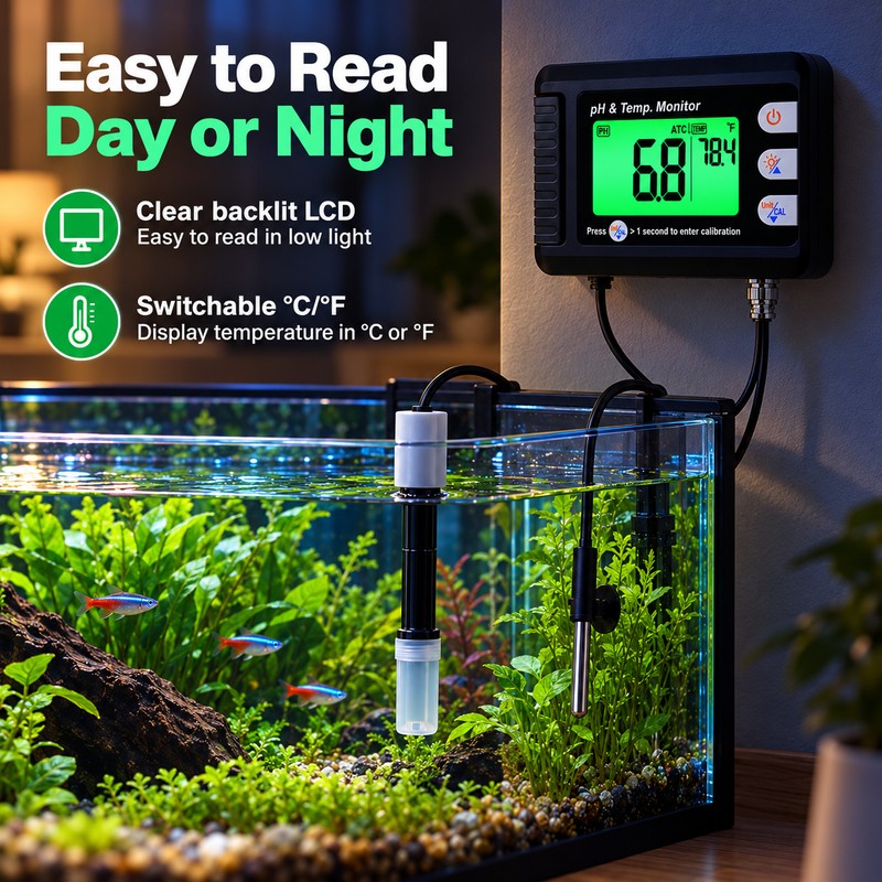 Digital pH and Temperature Monitor for Aquarium & Water Testing