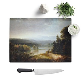 Kitchen Chopping Board Glass - Thomas Doughty River View with Hunters and Dogs - Textured Worktop Saver Cutting Board - Heat Resistant, Shatterproof and Hygenic - 28.5 x 20 cm