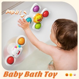 SpringFlower Suction Cup Spinner Toys, Baby Toys 6 12 18 Months Boy Girl, Sensory Toys Bath Toys Travel Table Toy for Toddlers, Birthday Baby Gifts for 1 2 3 Year Old Toddler