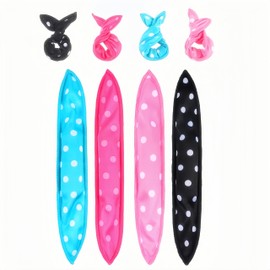 Set of 4 Wavy Point Curly Hair Clips, Pink Ribbon, Big Curl, Sponge Hair Roller, Easy Cute Hairstyle, Wavy Point Hair Curler, Ewha Curly, Magic Beauty Roll