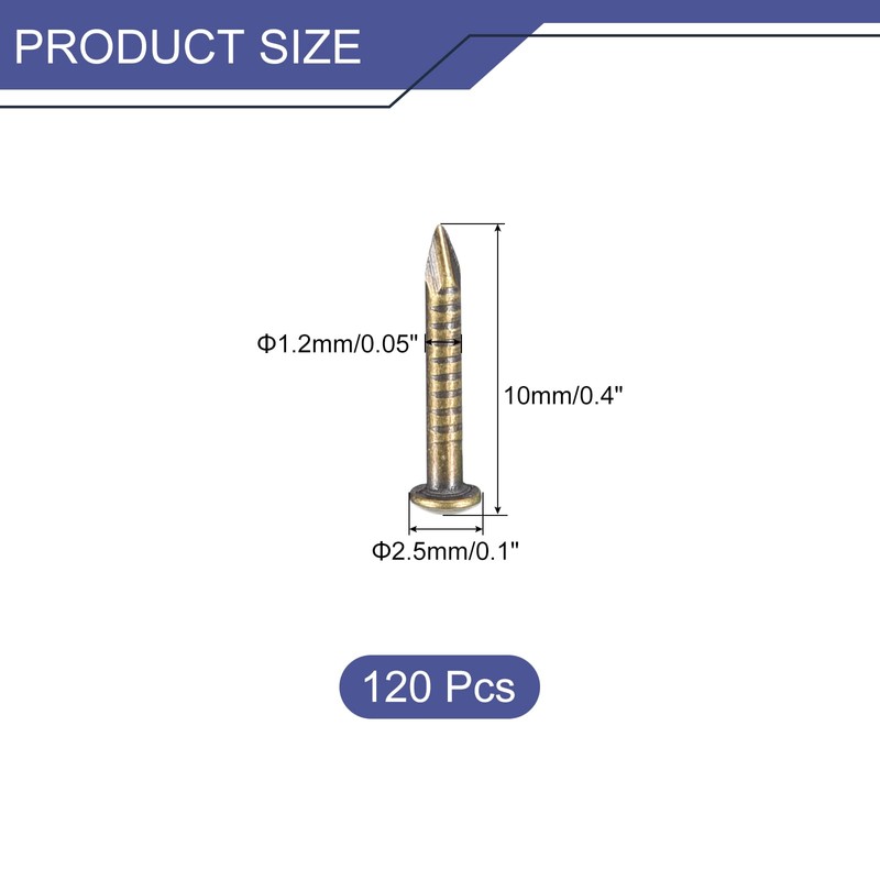 sourcing map 120 Pcs Small Tiny Nails 1.2mmx10mm(DXL) Tiny Brass