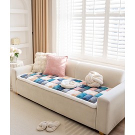 HOMEREFROM Couch Covers for Sofa, Non Slip Sofa Cover for 3 Cushion Couch Sofa, Large Plaid Couch Protector, Fuzzy Couch Cover for Dogs, Cats (Macaron, 27.6x70.9inch)