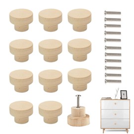 Bansusu 12 Pcs Round Drawer Knobs 35mm - Natural Wooden Door & Drawer Knobs for Home & Office Furniture