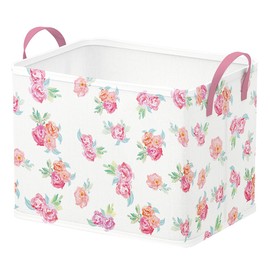 Runtoo Pink Flower Baby Basket Nursery Decor Rose Peony Boho Floral Baby Shower Decorations Girls Gift Basket Toddler Toy Box Laundry Hamper Closet Storage Bins