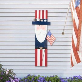 Glitzhome 36"H Patriotic Porch Sign Americana Wooden Uncle Sam Standing or Hanging Porch Decor for Front Door, Porch, Yard, Deck, Patio Indoor Outdoor Decoration