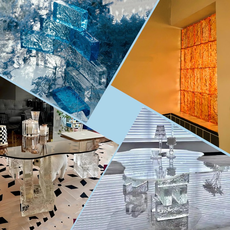 4 Pack-7.9"x3.9"x2" Green Glass Block-ice Crystal Patterned Rectangular Solid Glass