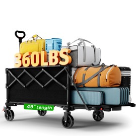 Moothing Large Foldable Wagons Extended, Collapsible Wagon with Tailgate, 49”L Folding Wagons with Brakes, Grocery Wagon, Utility Cart for Sports, Shopping, and Camping, Black