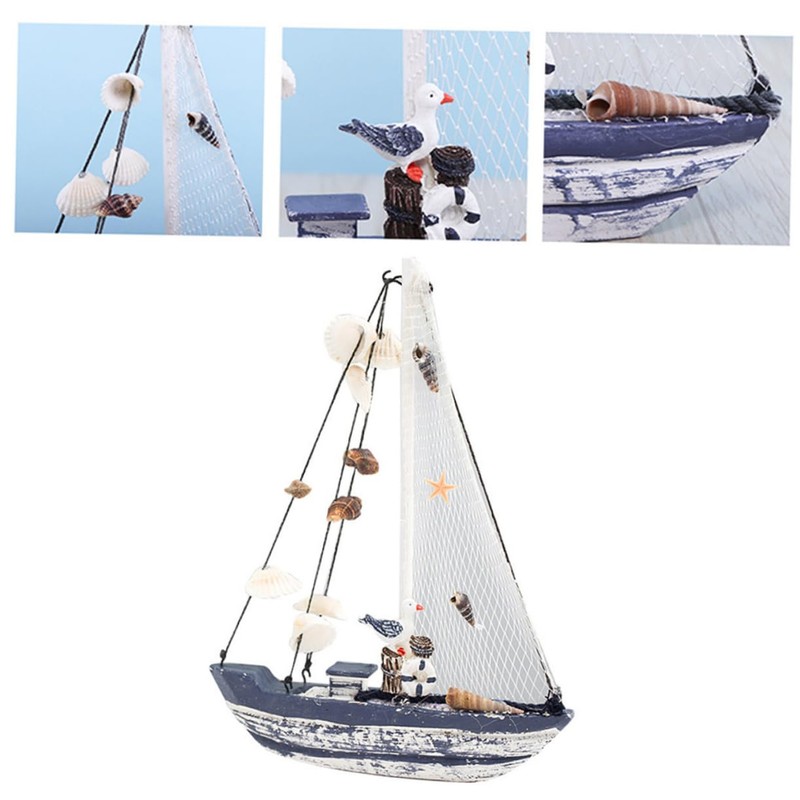ORFOFE Marine Shell Sailing Boat Ornament Resin Craft Home Decor