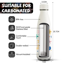 HoneyHolly Stainless Steel Drinking Bottle, 500 ml, BPA-Free, Thermos Flask, Double-Walled, Water Bottle, Leak-Proof, 18/8 Stainless Steel, Thermos Flask for Sports, Camping, School