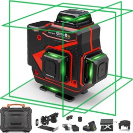 INSPIRITECH Tile Laser Level 360 Self Leveling - Floor 4 x 360 Green Beam Cross Line Laser Leveler Tool - 16 Lines Ceiling Nivel Laser for Construction - Hard-Sided Case and 2 Batteries