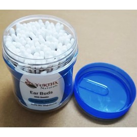 Yuktha Ear Buds - 100% Biodegradable Wooden Sticks with Cotton Swabs - Reusable Pet Bottle