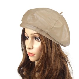 IHAUIUE PU Leather Berets Hats Solid Color French Hat Classic Slouchy Tam Caps for Women, Ladies, Girls, Khaki