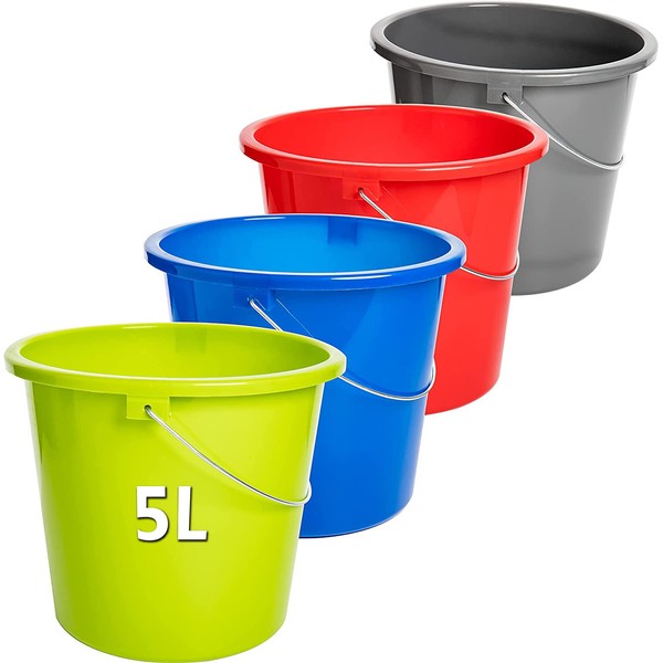 Bucket Cleaning Bucket 5 L, Pack of 4 Plastic Buckets,