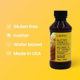 Flavoring Extract with 4 oz Threaded Eye Dropper - Butter Vanilla Flavor (4 oz) - Flavor-Packed Oils and Extracts - Quantity Guide Included - For Baking, Lip Gloss Flavoring and Candy Making