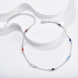 Chakra Anklet Sterling Silver Heart/Drop Shape Chakra Anklet 7 Chakras Dew Drop Summer Beach Anklet Bracelet for Heibee Women's Birthday Christmas Gifts for Women Rough Wife Girlfriend, Sterling