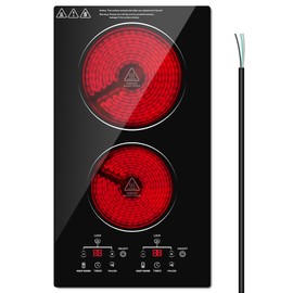 2 Burner Electric Cooktop, 12 Inch Electric Stove Top, Built-in Electric Cooktop with Sensor Touch Control, Timer & Child Lock Included,Keep Warm,9 Power Levels, 3000W, 220V-240V Hard Wired (No Plug)