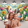 Happy Easter Photo Backdrop Bunny Rabbit Easter Eggs Flower Banner