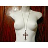 Large Gothic Cross Necklace silver-tone pendant on 24" steel chain