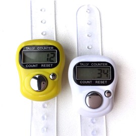 KnitUK Tally Counter - LCD (Finger-Held). Pack of 2. White & Yellow Digital Knitting Row Counters