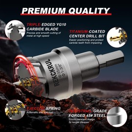 REKCKRUL 2-1/8" (54mm) TCT Carbide Hole Saw Kit for Metal - Heavy Duty Hole Cutter Drill Bits Set with 2 Titanium/Step Pilot Drill Bits & L-Wrench, Cuts Stainless Steel, Iron, Aluminum, Wood, Plastic