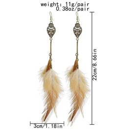 fdsmall Bohemia Feather Earrings Long Tassel Feather Earrings Long Chain Drop Retro Boho Earring Feather Drop Earrings Dangle Chain Earrings Jewellery Gift, Alloy Steel, No Gemstone
