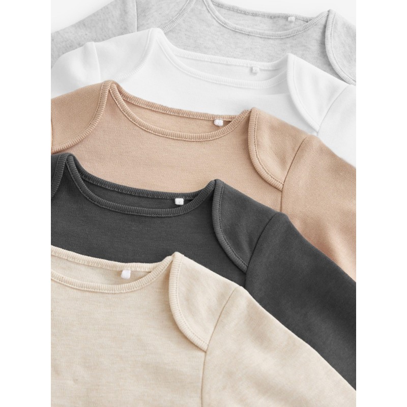 NEXT 5 Pack Essential Long Sleeve Baby Bodysuits, neutral, 24